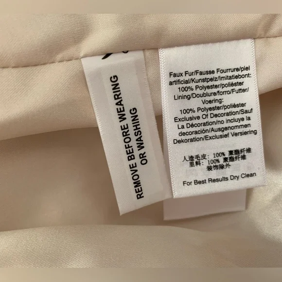 NWT DKNY Cream Faux Fur Peacoat Zipped Pockets Back Logo XL - Picture 10 of 15